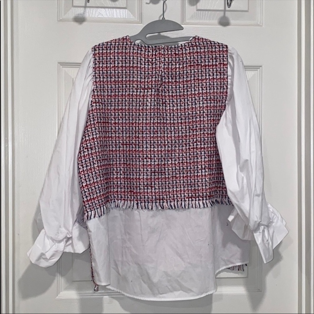 Zara Red Contrasting Tweed Shirt - Picture 7 of 7